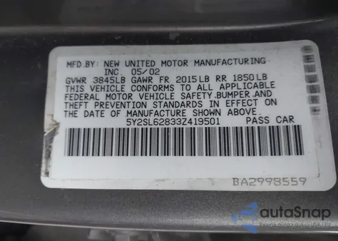 2003 Pontiac Vibe z USA, uszkodzony, nr VIN 5Y2SL62833Z419501